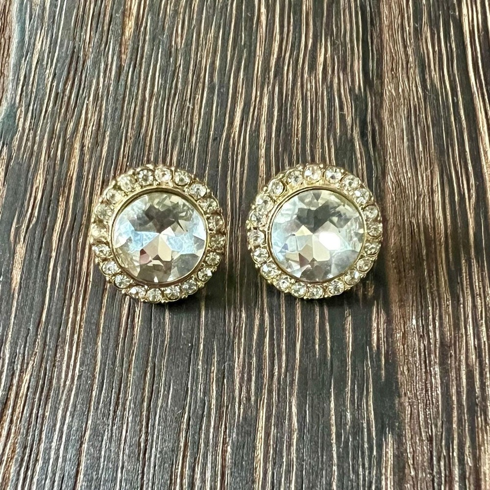 Monet Stud Earrings Womens OS Gold Crystal Rhinestone Vintage Halo Sparkle